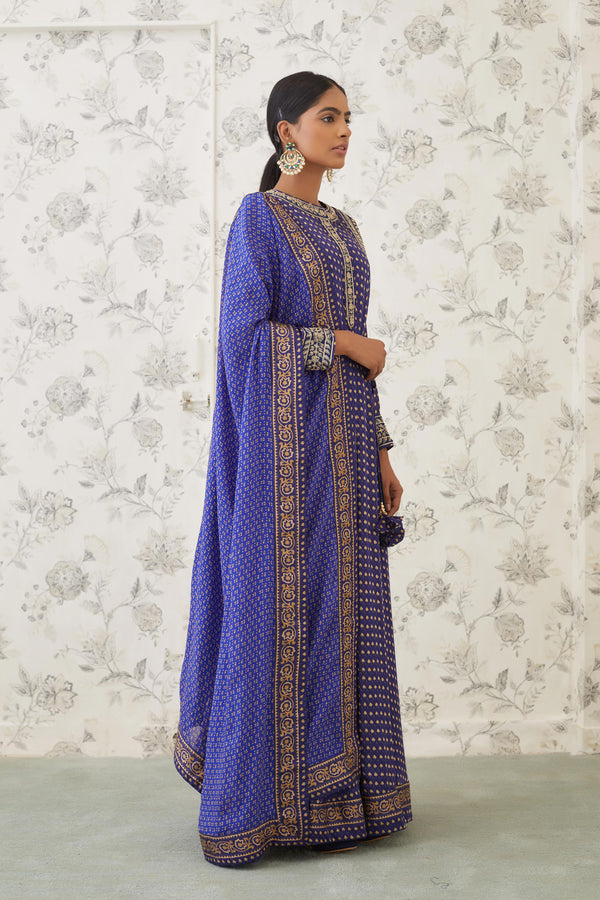 Blue Anarkali Set.