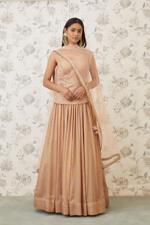 Neutral Pink Kurti & Skirt Set.