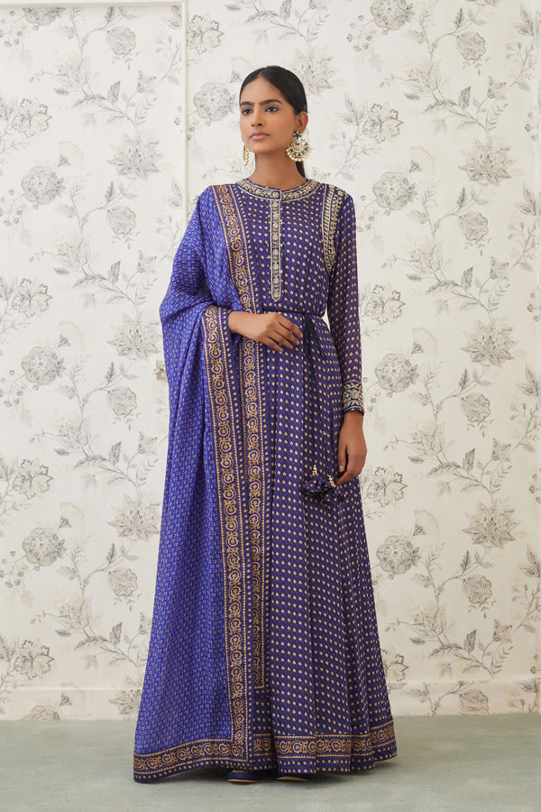 Blue Anarkali Set.