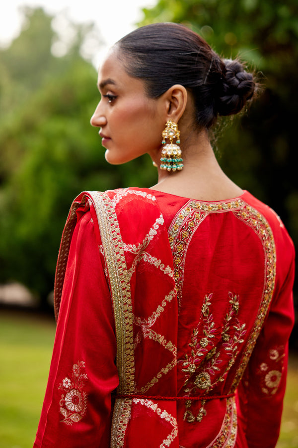 Red Anarkali Set.