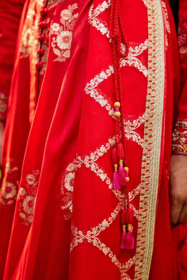 Red Anarkali Set.