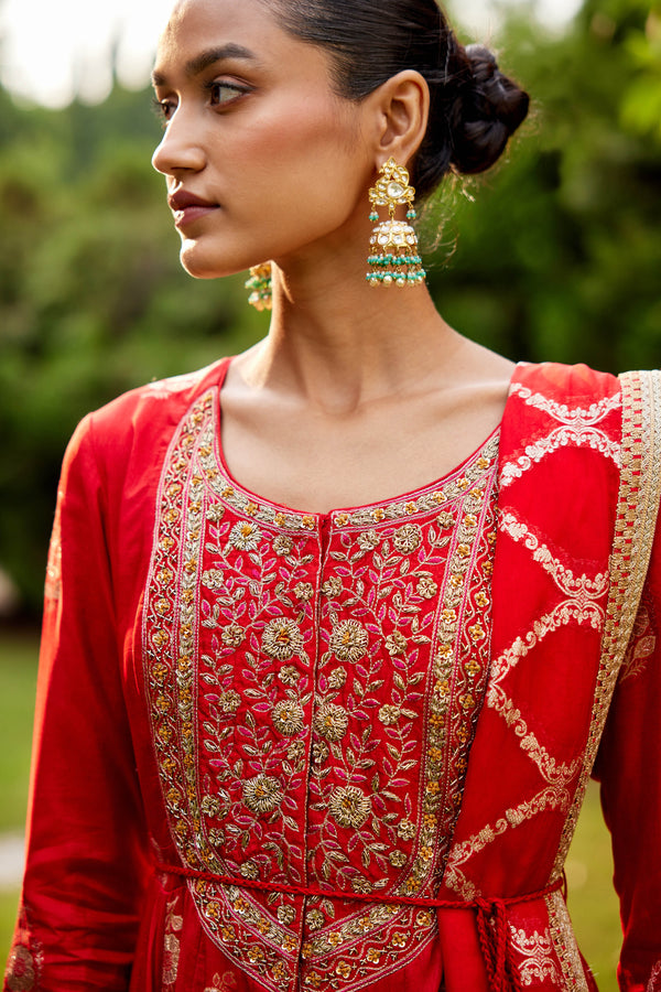 Red Anarkali Set.