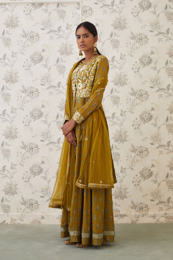 Olive Anarkali Set.