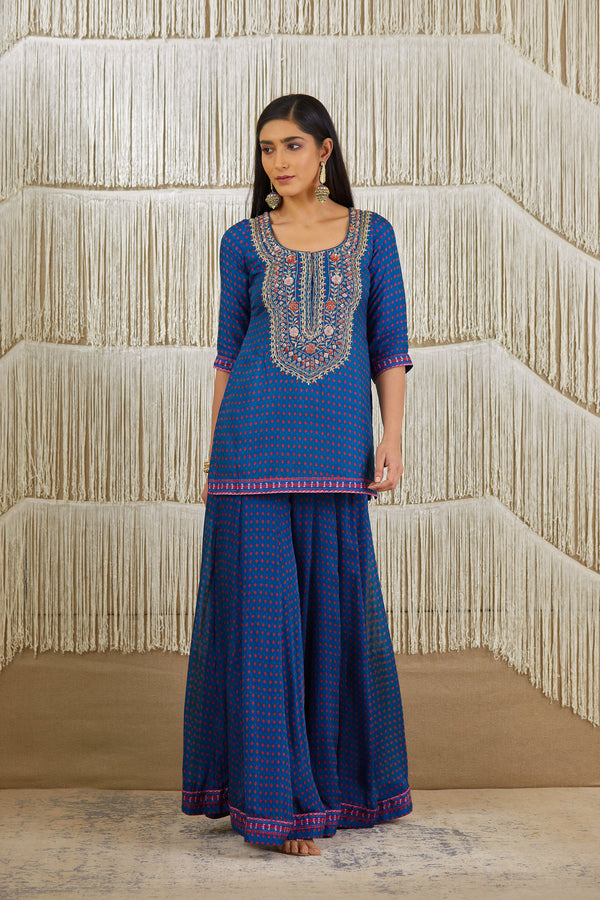 Teal Blue Sharara set