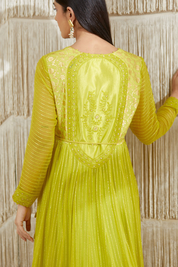 Bright Green Anarkali set.