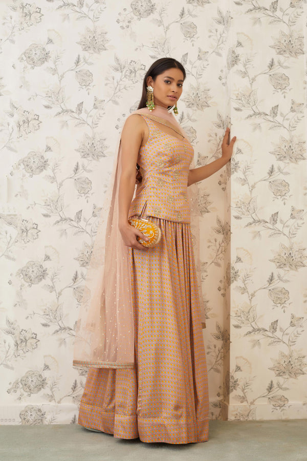 Neutral Pink Kurti & Skirt Set.