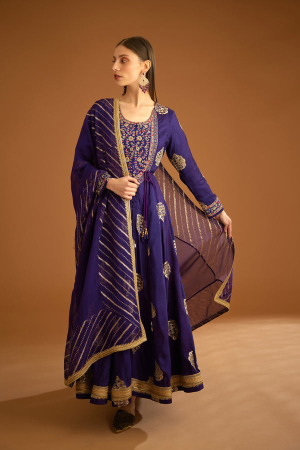 Dark Purple Anarkali Set.