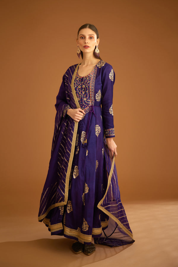 Dark Purple Anarkali Set.