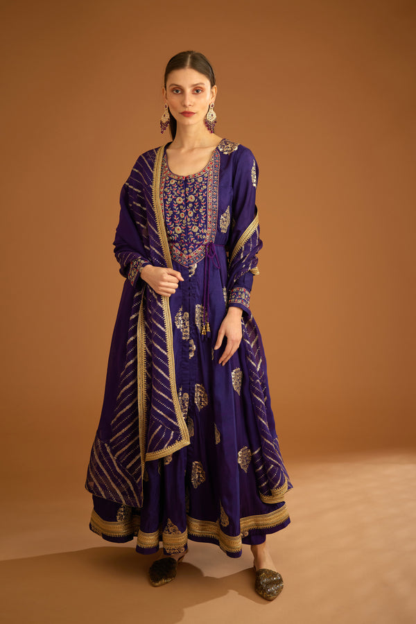 Dark Purple Anarkali Set.