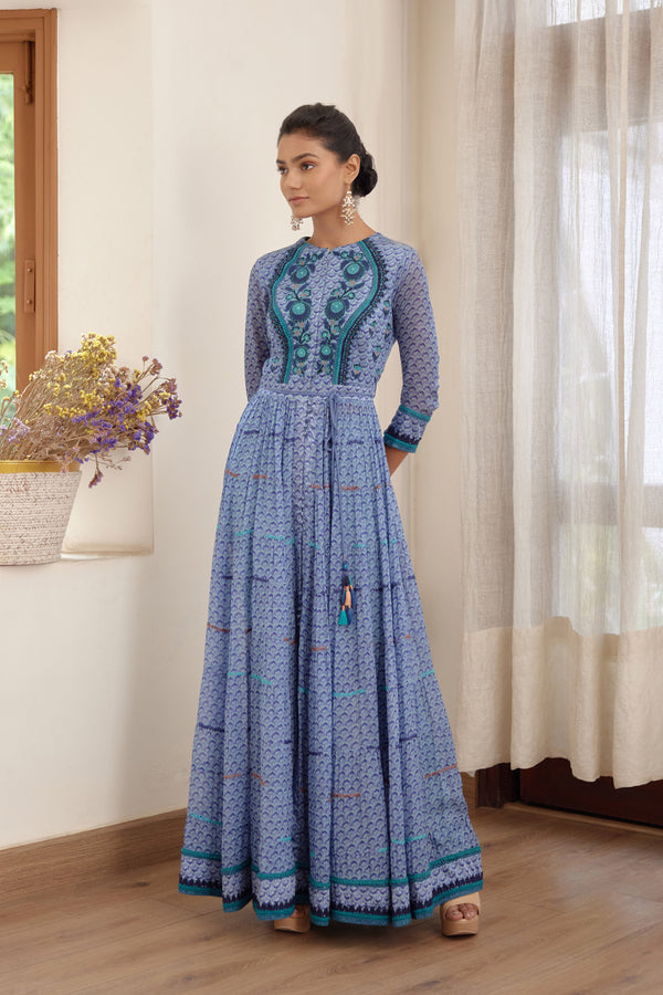 Blue Anarkali Set.