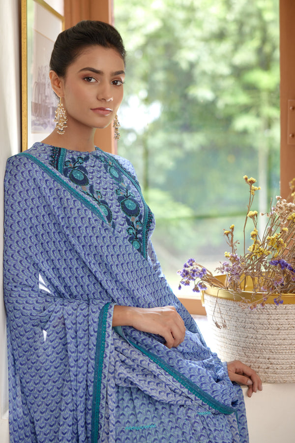 Blue Anarkali Set.