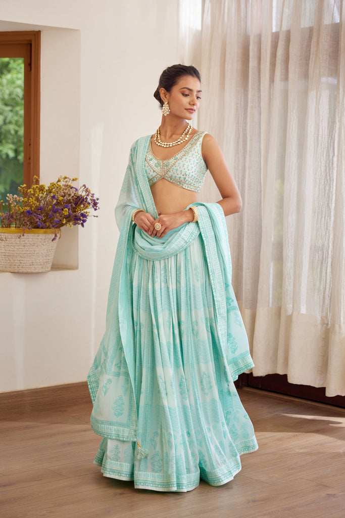 Buy Gul Ice Blue Sequin Flower Saree by Designer RAJIRAMNIQ Online at  Ogaan.com