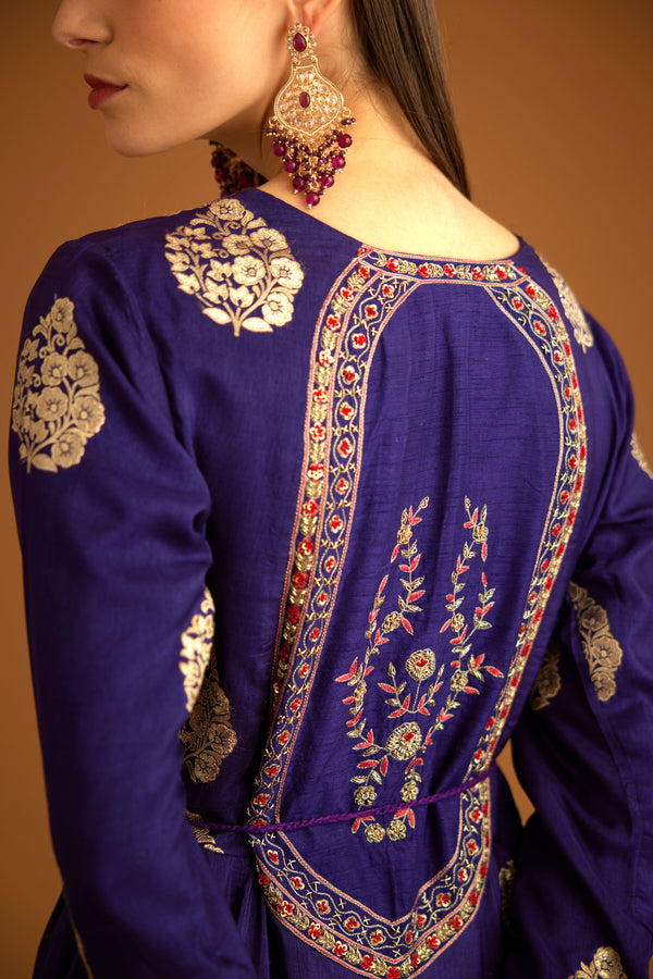 Dark Purple Anarkali Set.