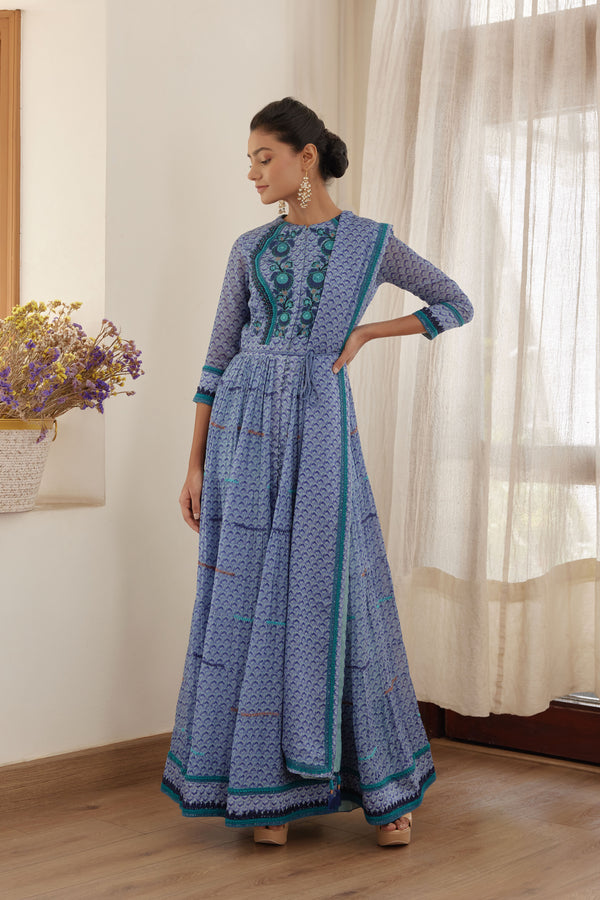 Blue Anarkali Set.