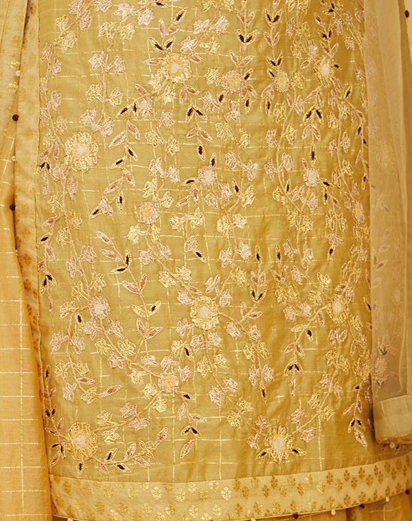 Gold Beige Kurta & Skirt Set.