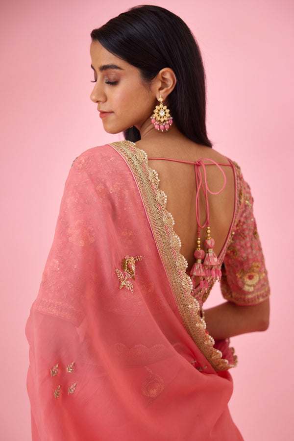 Coral Pink Saree Set.