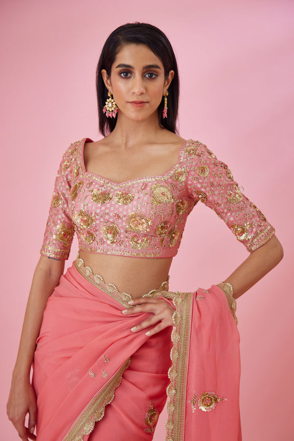 Coral Pink Saree Set.