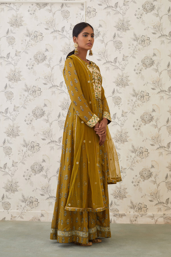 Olive Anarkali Set.