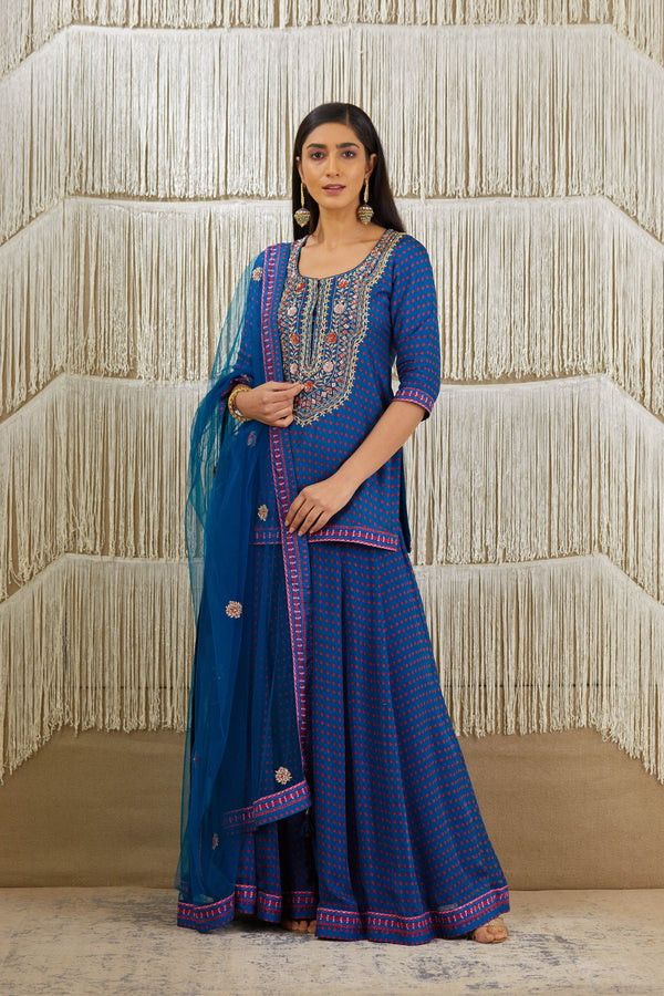 Teal Blue Sharara set