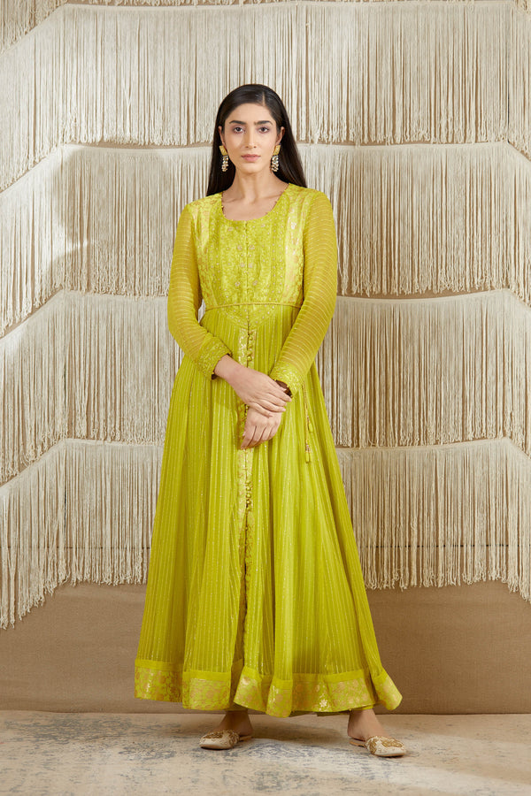 Bright Green Anarkali set.