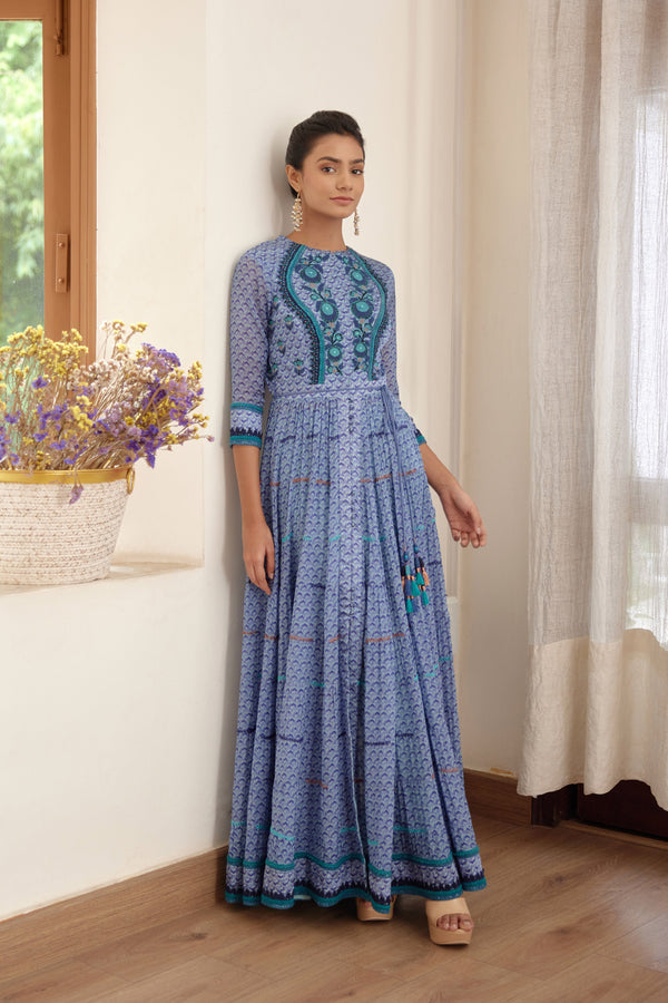 Blue Anarkali Set.