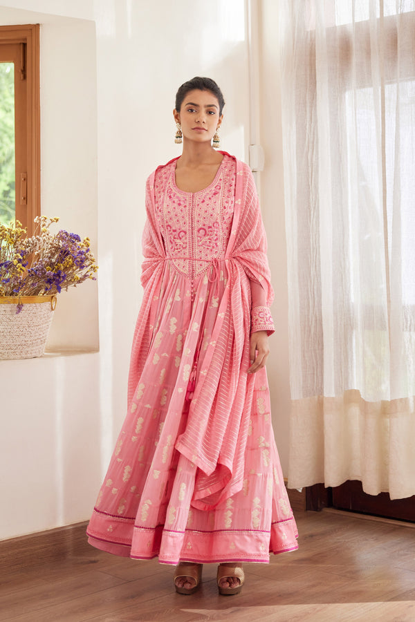 Rose Pink Anarkali Set.