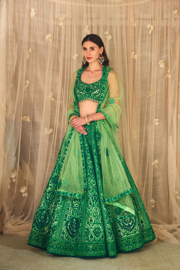 Bottle Green Lehenga Set.