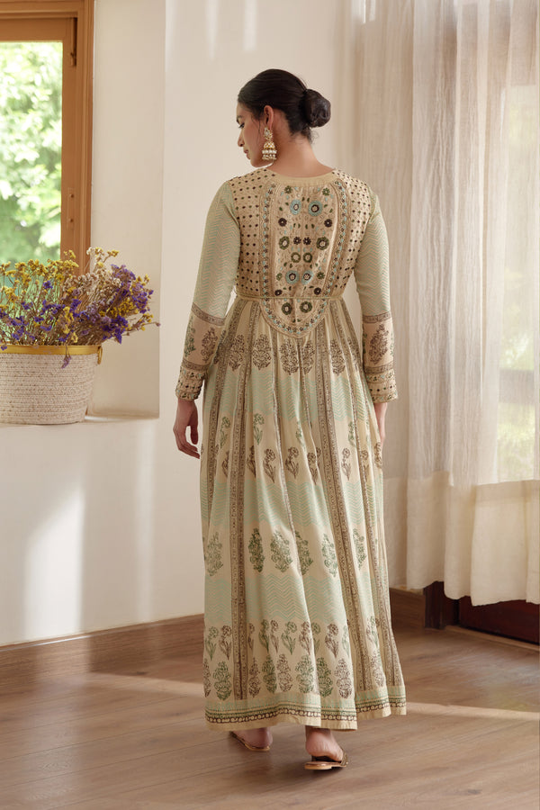 Neutral Green Anarkali Set.