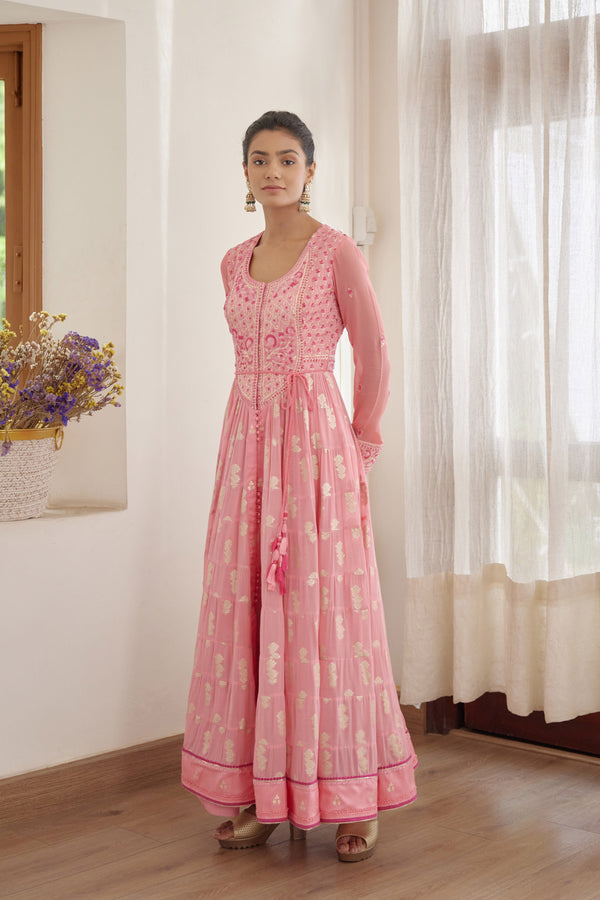 Rose Pink Anarkali Set.