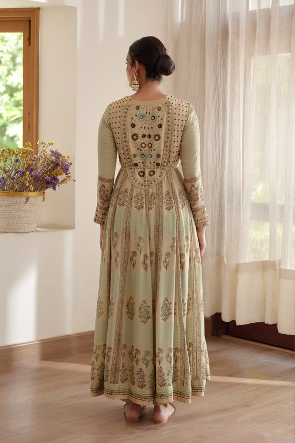 Neutral Green Anarkali Set.