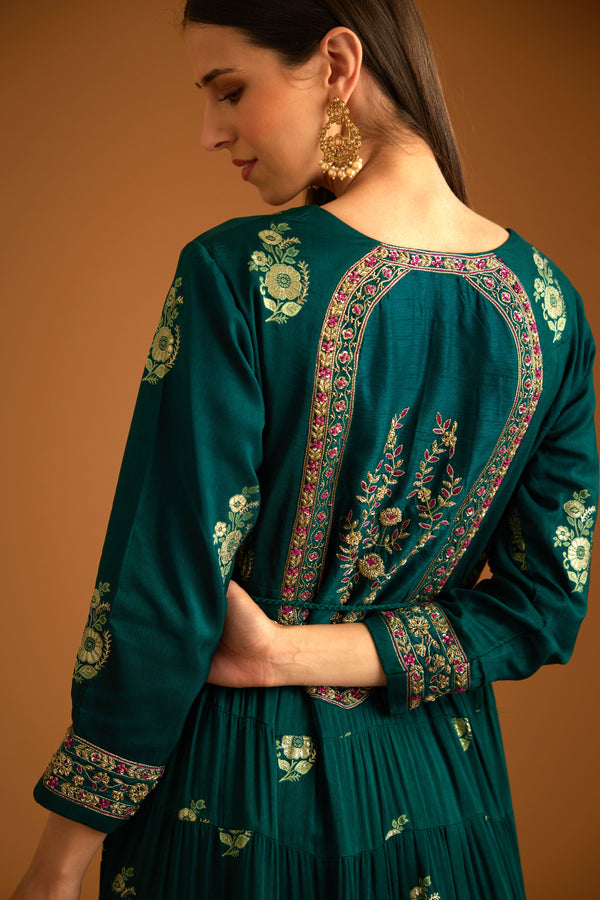 Bottle Green Anarkali Set.