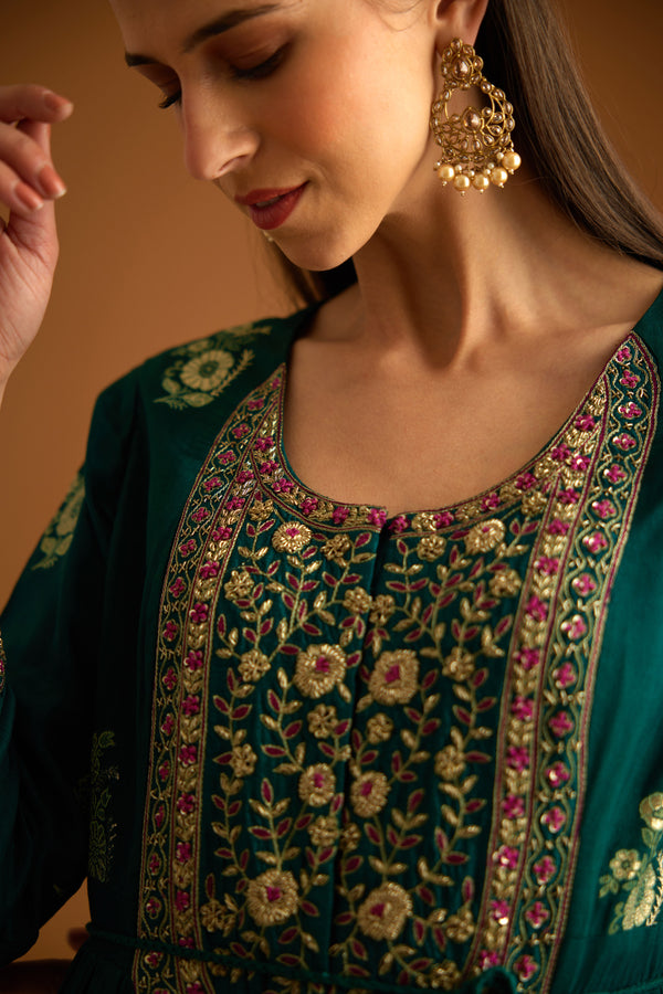 Bottle Green Anarkali Set.