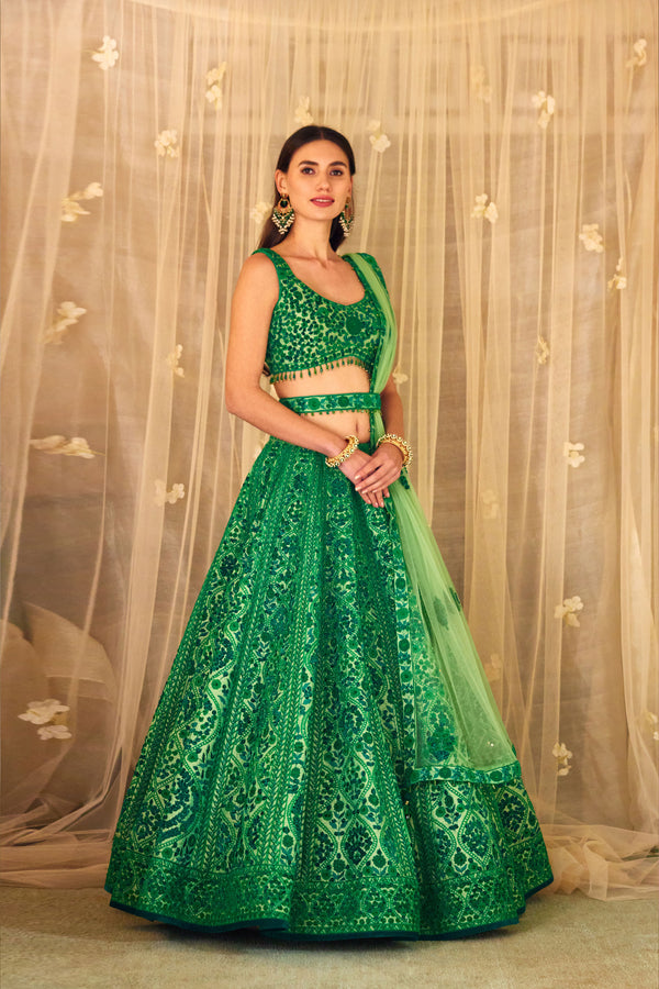 Bottle Green Lehenga Set.