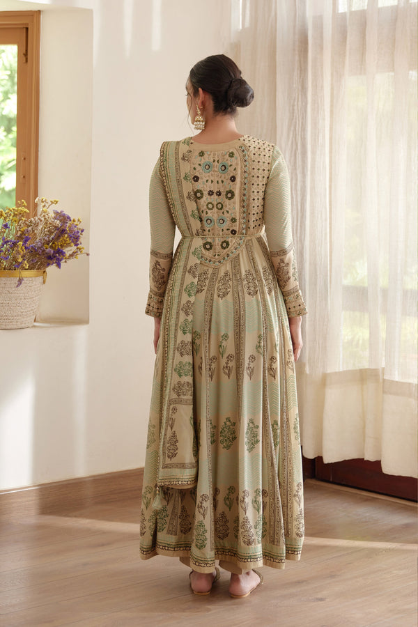 Neutral Green Anarkali Set.