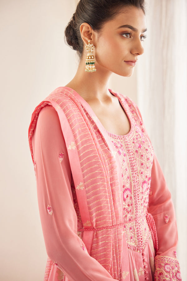 Rose Pink Anarkali Set.