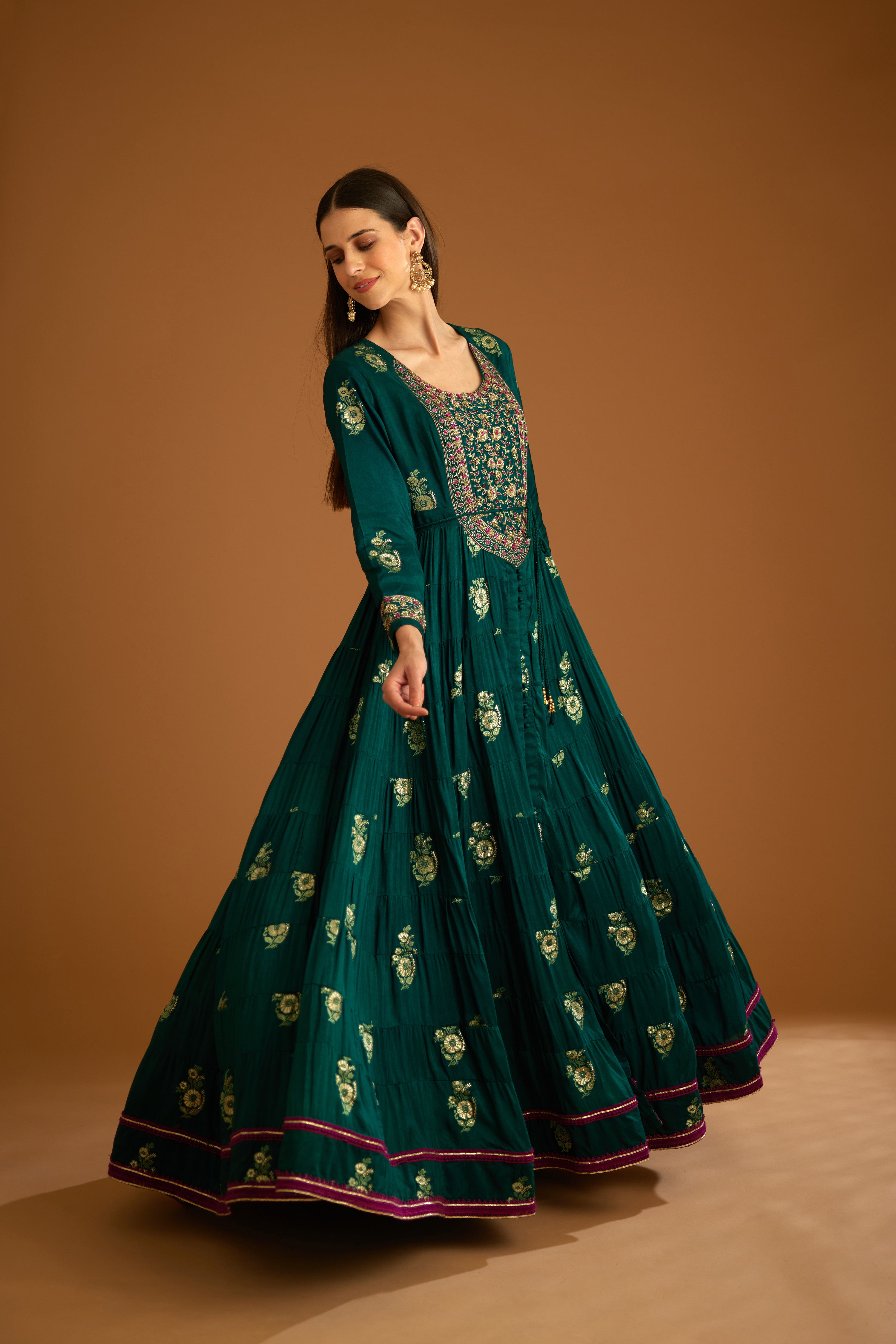 bottle green anarkali dress Exquisite Bottle Green Laheriya Print Georgette Anarkali Suit with Dup