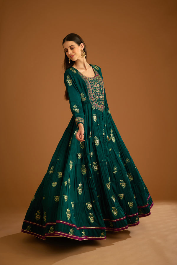 Bottle Green Anarkali Set.