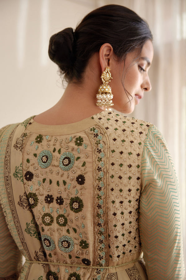 Neutral Green Anarkali Set.