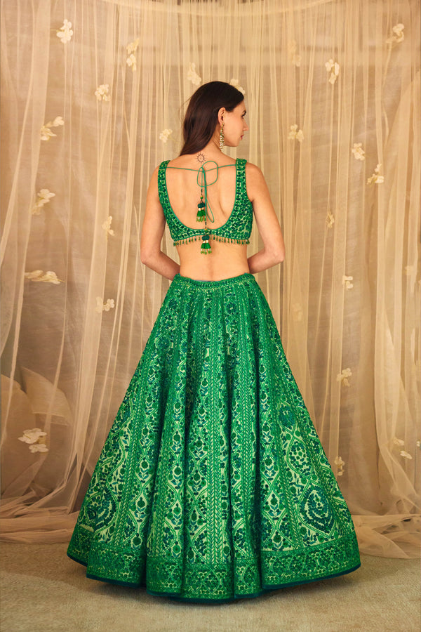 Bottle Green Lehenga Set.