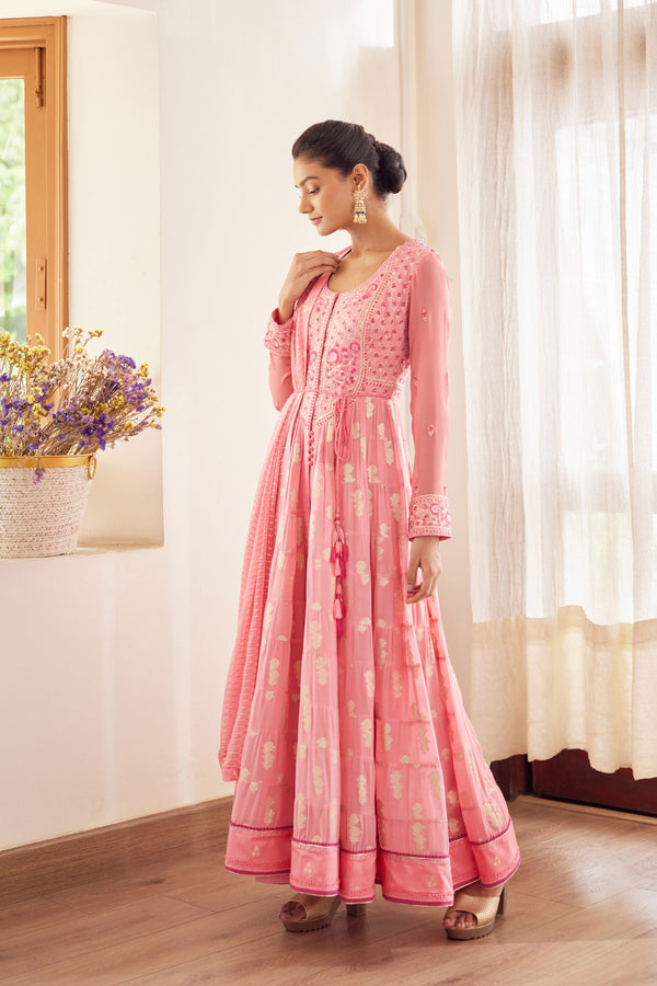 Rose Pink Anarkali Set.