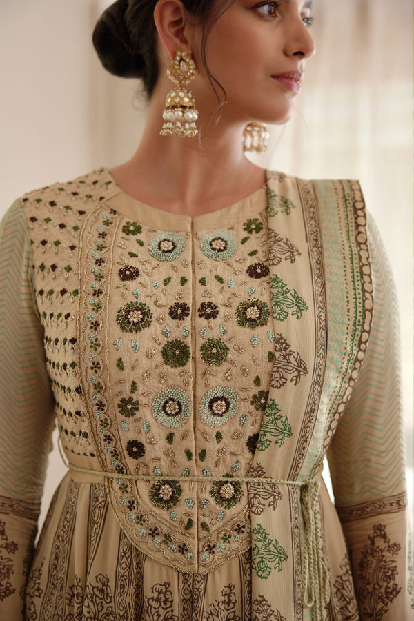 Neutral Green Anarkali Set.