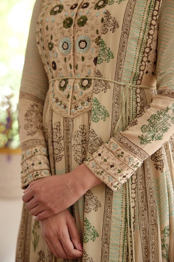 Neutral Green Anarkali Set.