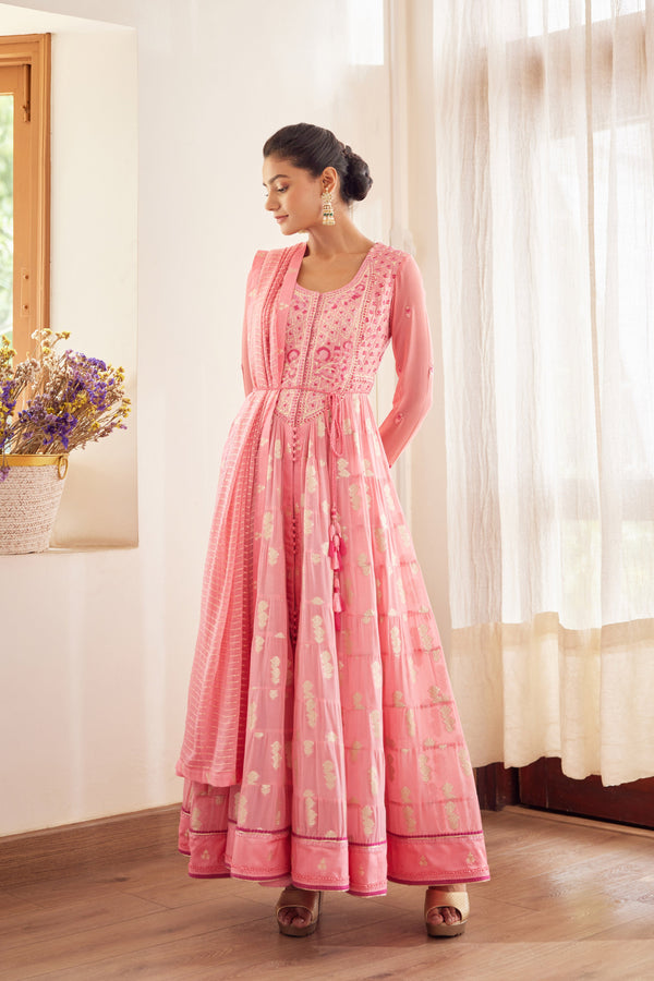 Rose Pink Anarkali Set.