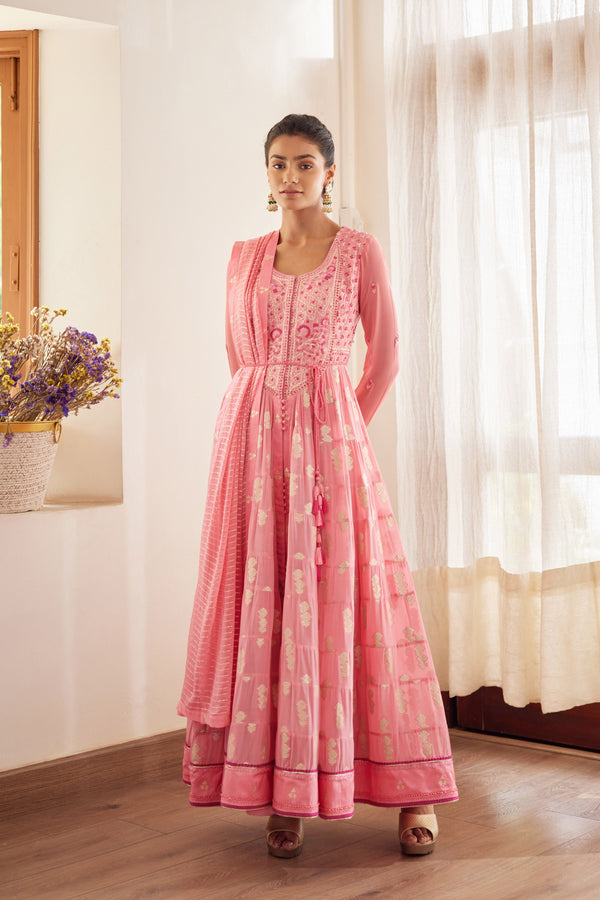 Rose Pink Anarkali Set.