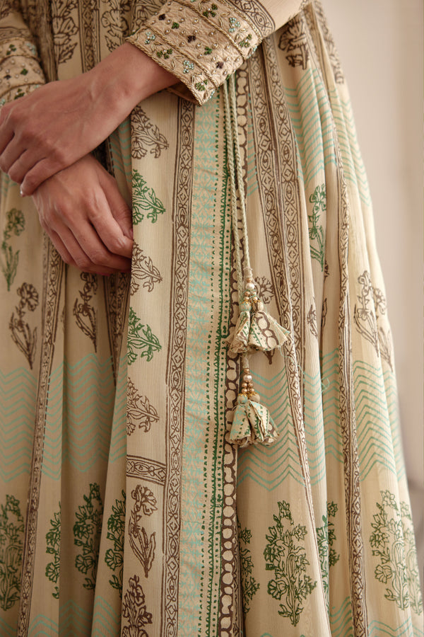 Neutral Green Anarkali Set.