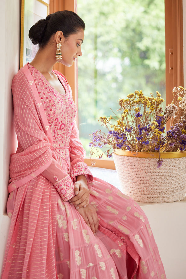 Rose Pink Anarkali Set.