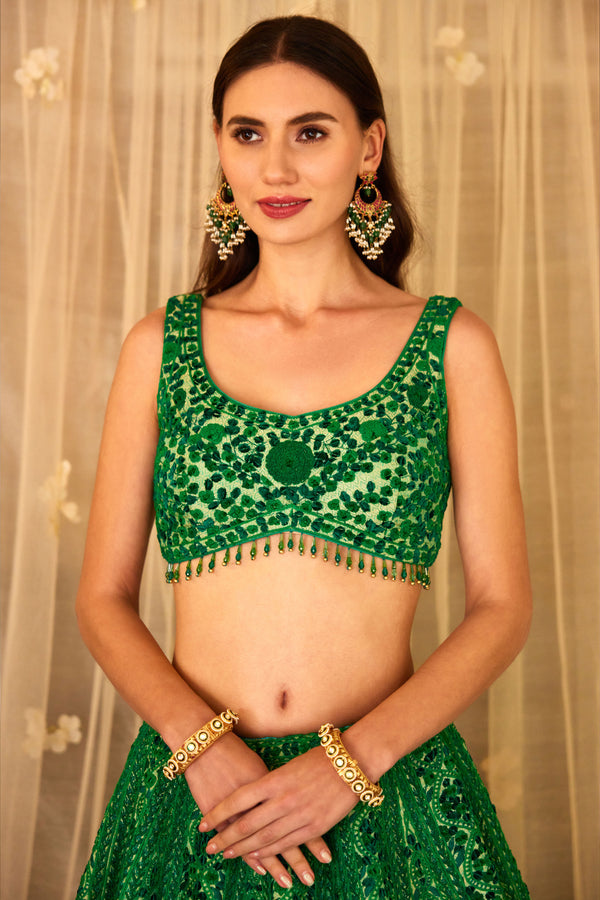 Bottle Green Lehenga Set.