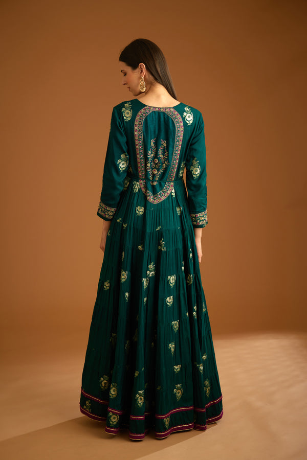 Bottle Green Anarkali Set.