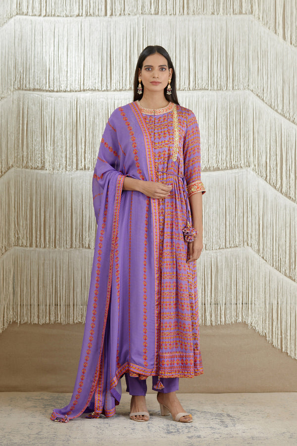 Purple Anarkali set.