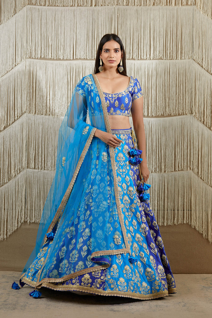 Buy Navy Blue Velvet Embroidered Zari Work Wedding Wear Lehenga Choli With  Dupatta Online